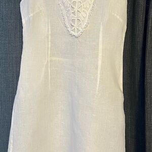 Elegant White Linen Lace-Trimmed Dress